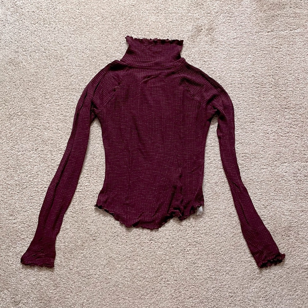 Free People Burgundy Long Sleeve Top